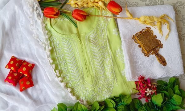 Refreshing fluorescent green Chikankari Outfit