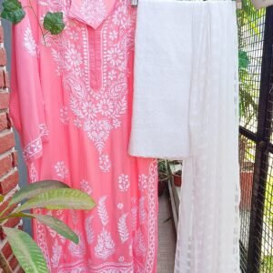 Enchanting Salmon Pink Chikankari Outfit