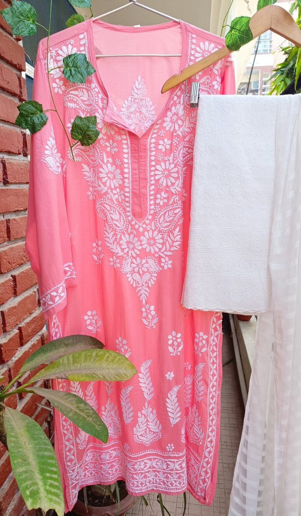 Enchanting Salmon Pink Chikankari Outfit