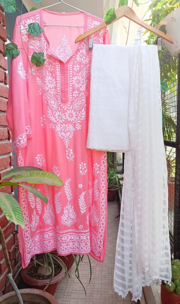 Enchanting Salmon Pink Chikankari Outfit