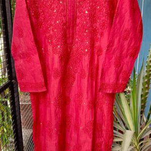 Breathtaking Cherry Red Chanderi Chikankari Outfit