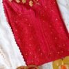 Breathtaking Cherry Red Chanderi Chikankari Outfit