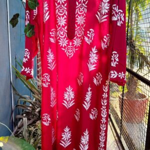 Majestic Crimson Red Modal Chikankari Outfit