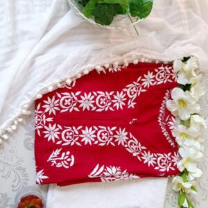 Majestic Crimson Red Modal Chikankari Outfit