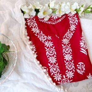 Majestic Crimson Red Modal Chikankari Outfit