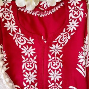 Majestic Crimson Red Modal Chikankari Outfit