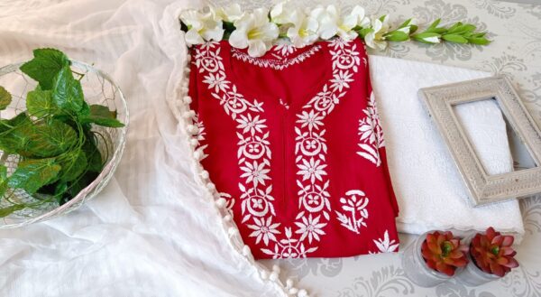 Majestic Crimson Red Modal Chikankari Outfit