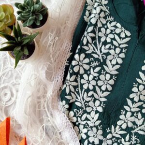 Majestic Olive Green Modal Chikankari Outfit