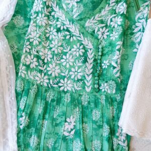Outstanding Block Print Pastel Green Chikankari Anarkali Outfit