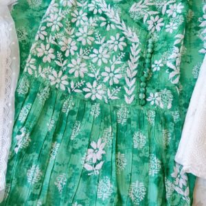 Outstanding Block Print Pastel Green Chikankari Anarkali Outfit