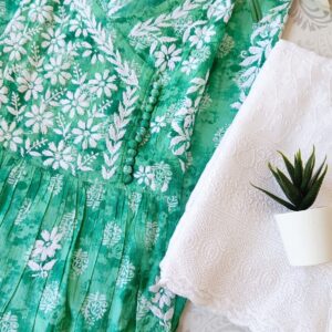 Outstanding Block Print Pastel Green Chikankari Anarkali Outfit
