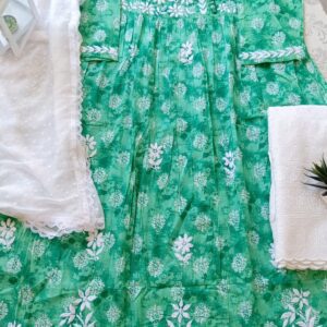 Outstanding Block Print Pastel Green Chikankari Anarkali Outfit