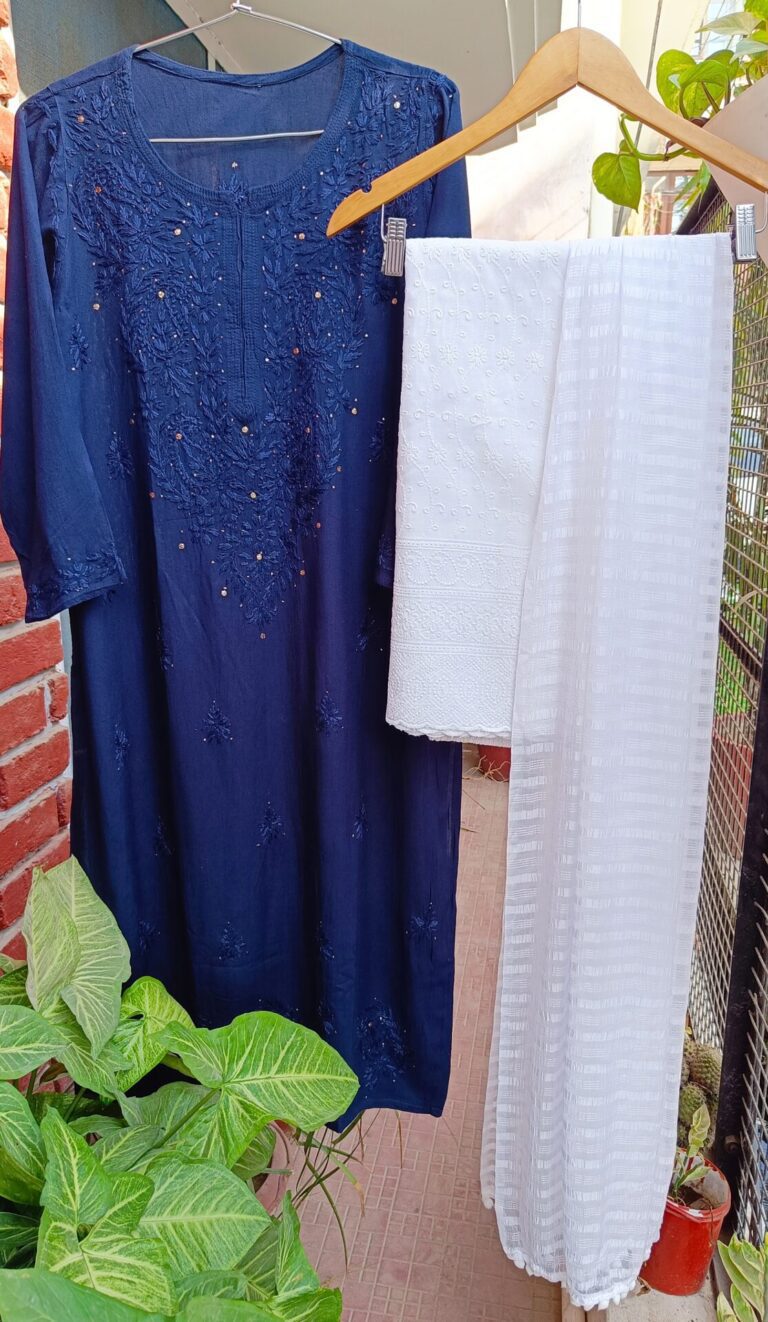 Flawless Navy Blue Mukaish Chikankari Outfit