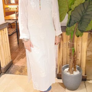 Heavenly Pearl White Pure Viscose Georgette Chikankari Outfit
