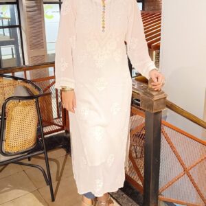 Heavenly Pearl White Pure Viscose Georgette Chikankari Outfit