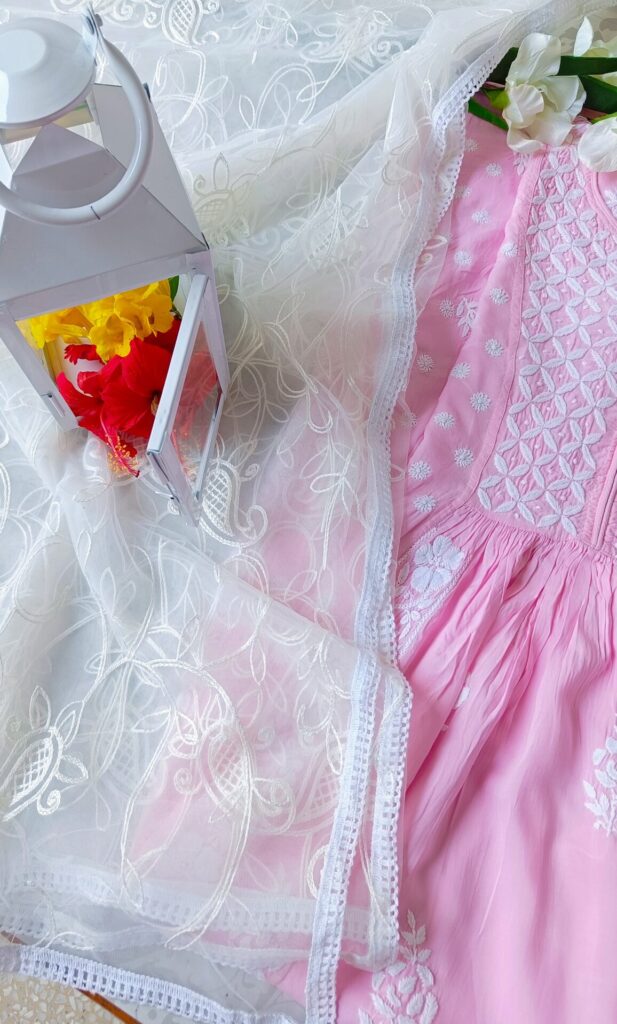 Captivating Baby Pink Modal Chikankari Anarkali Outfit