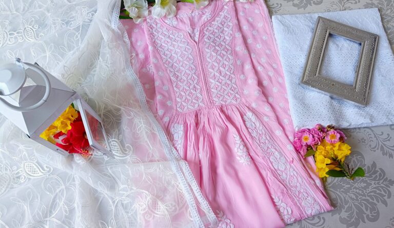 Captivating Baby Pink Modal Chikankari Anarkali Outfit