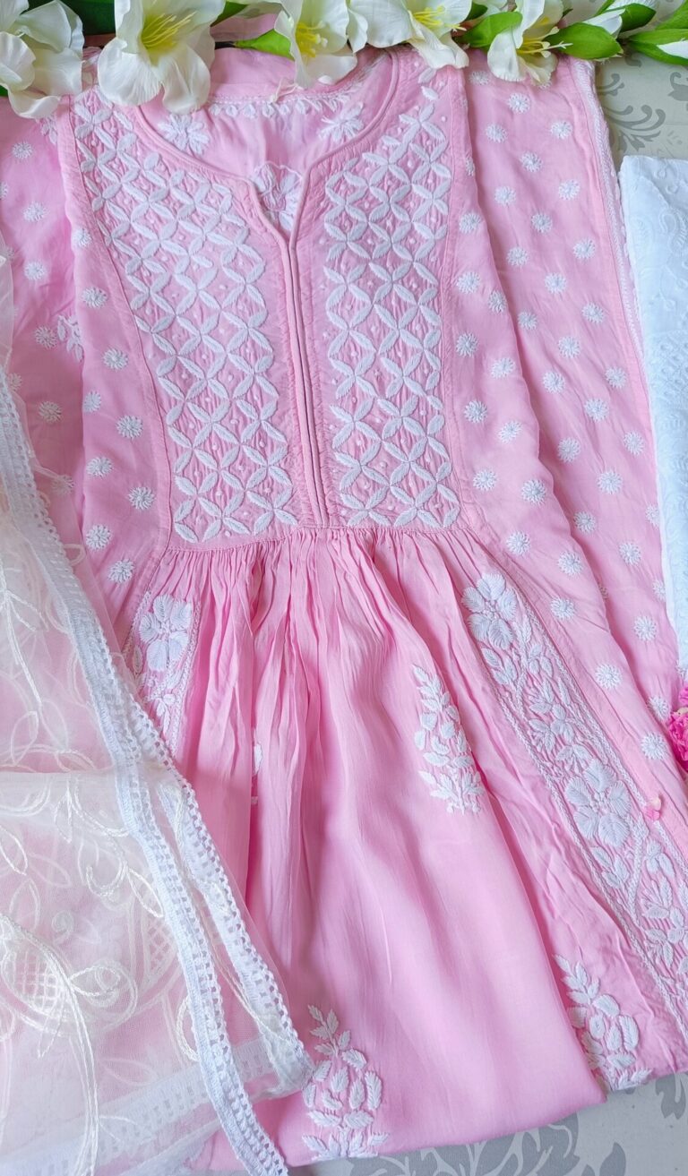 Captivating Baby Pink Modal Chikankari Anarkali Outfit