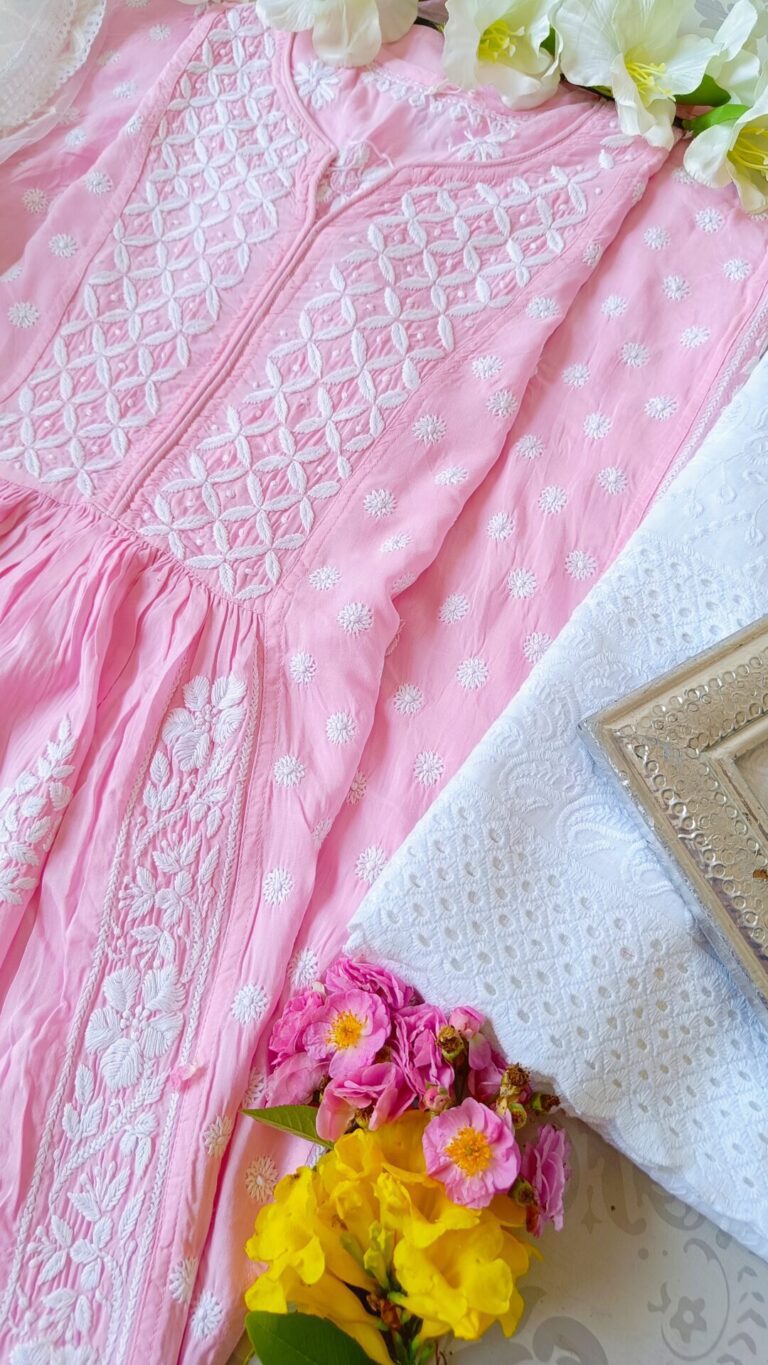 Captivating Baby Pink Modal Chikankari Anarkali Outfit