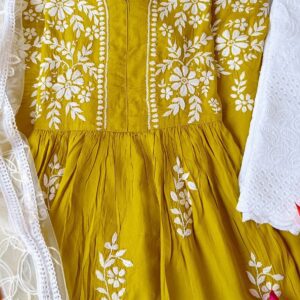 Engaging Mehendi Green Modal Chikankari Anarkali Outfit