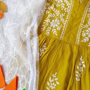 Engaging Mehendi Green Modal Chikankari Anarkali Outfit