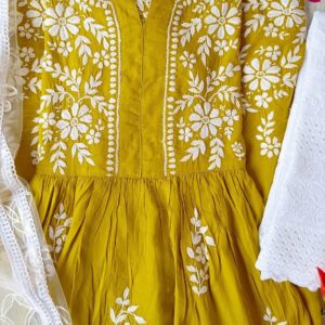 Engaging Mehendi Green Modal Chikankari Anarkali Outfit