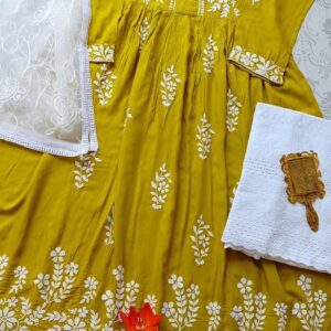 Engaging Mehendi Green Modal Chikankari Anarkali Outfit