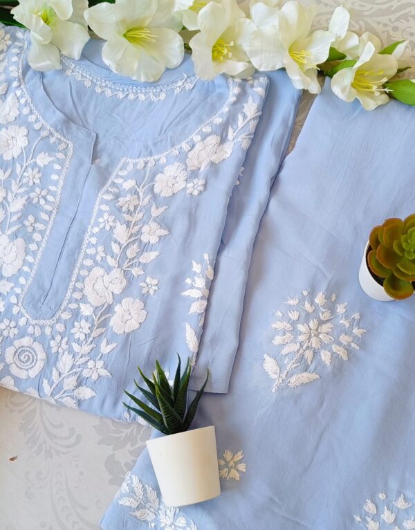 Comforting Powder Blue Modal Chikankari Outfit