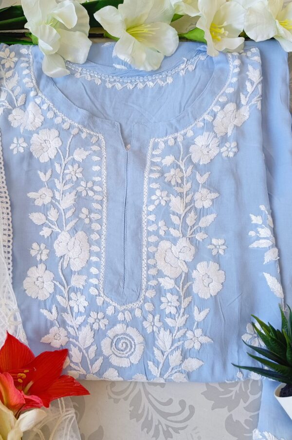 Comforting Powder Blue Modal Chikankari Outfit