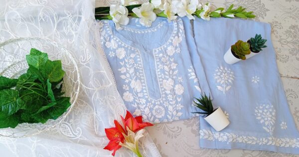 Comforting Powder Blue Modal Chikankari Outfit