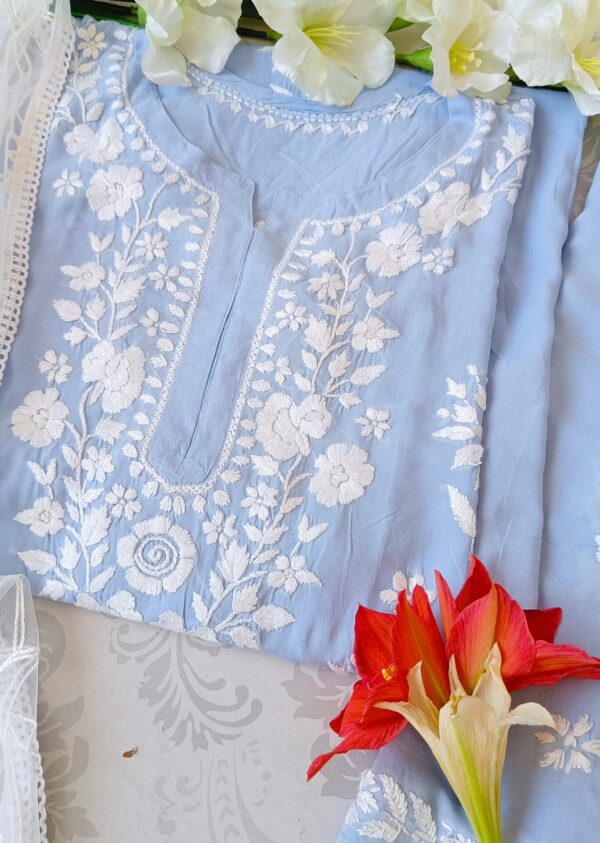 Comforting Powder Blue Modal Chikankari Outfit