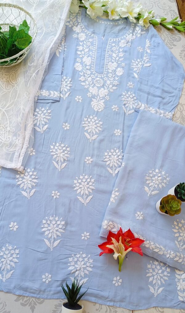 Comforting Powder Blue Modal Chikankari Outfit