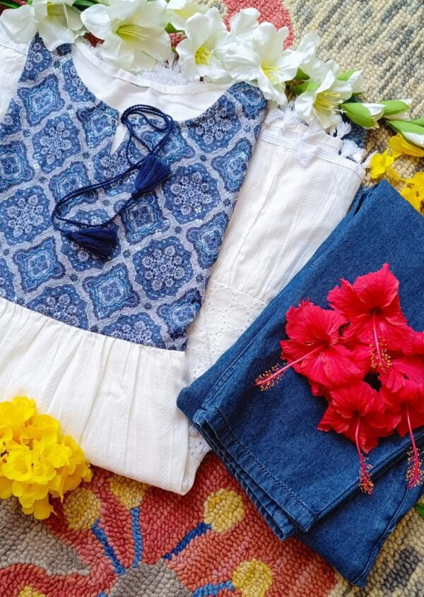 Summer Cool Blue White Cutwork Chikankari Outfit