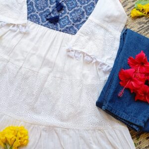 Summer Cool Blue White Cutwork Chikankari Outfit
