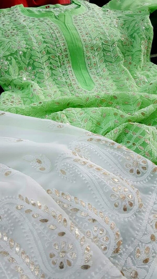 Pacifying Green Gotta Patti Chikankari Outfit