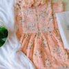 Calming Pastel Peach Summer Floral Chikankari Anarkali Outfit