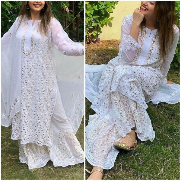 Tranquilizing White Gotta Patti Chikankari Outfit