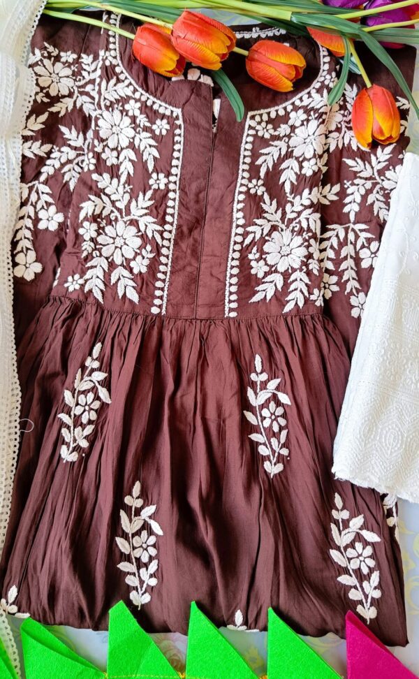 Ravishing Chocolate Brown Modal Chikankari Anarkali Outfit