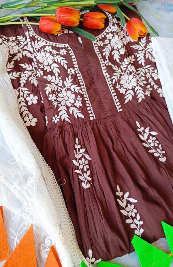 Ravishing Chocolate Brown Modal Chikankari Anarkali Outfit