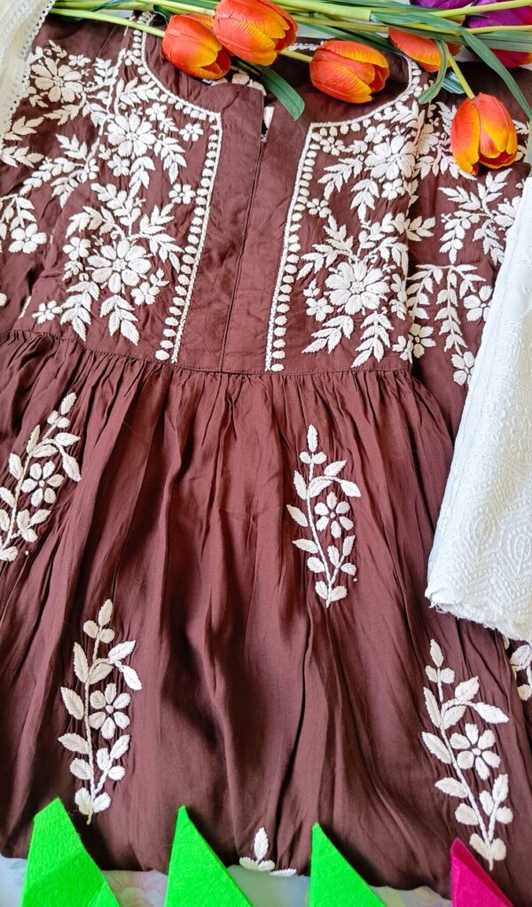 Ravishing Chocolate Brown Modal Chikankari Anarkali Outfit