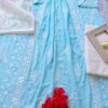 Comforting Pastel Turquoise Blue Modal Chikankari Anarkali Outfit