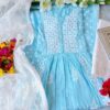 Comforting Pastel Turquoise Blue Modal Chikankari Anarkali Outfit