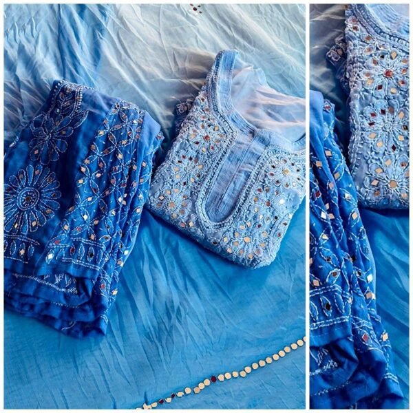 Attractive Blue Dual Shade Chikankari Outfit