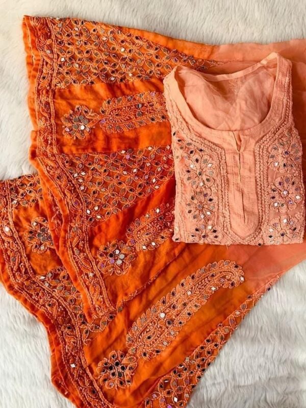 Tangy Orange Dual Shade Chikankari Outfit