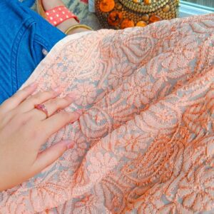 Enchanting Peach Chikankari Kurta With Blue Denim Pants
