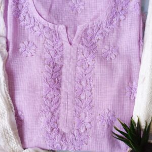 Refreshing Lavender Kota Mukaish Chikankari Outfit