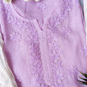 Refreshing Lavender Kota Mukaish Chikankari Outfit
