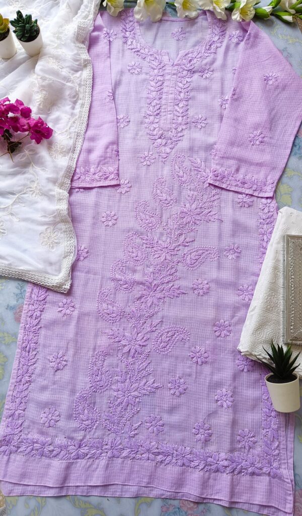 Refreshing Lavender Kota Mukaish Chikankari Outfit