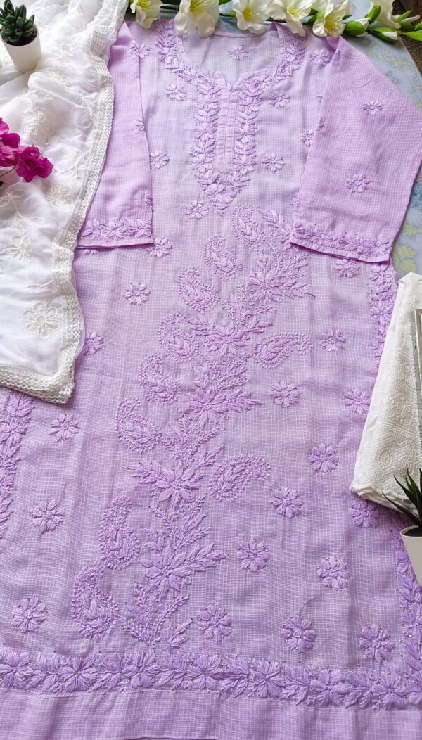 Refreshing Lavender Kota Mukaish Chikankari Outfit