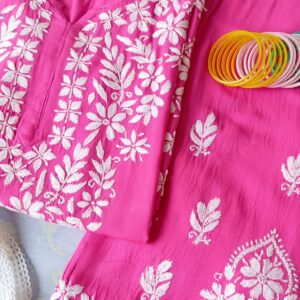 Dazzling French Pink Modal Chikankari Outfit